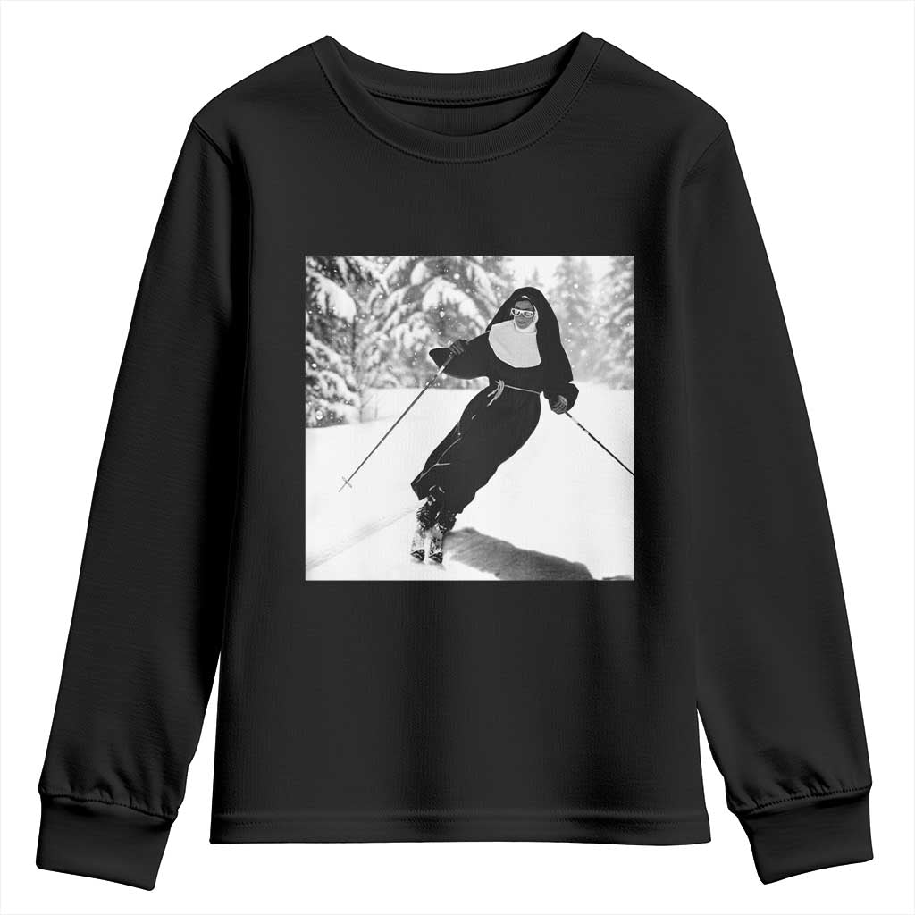 Funny Skiing Nun Graphics Photo Skier Winter Sport Youth Sweatshirt TS11 Black Print Your Wear