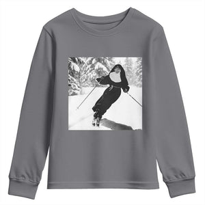 Funny Skiing Nun Graphics Photo Skier Winter Sport Youth Sweatshirt TS11 Charcoal Print Your Wear