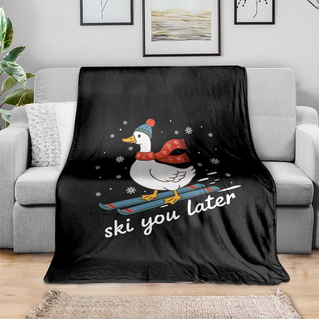 Funny Skiing Goose Throw Blanket Ski You Later Winter Vacation Sport TS11 Print Your Wear