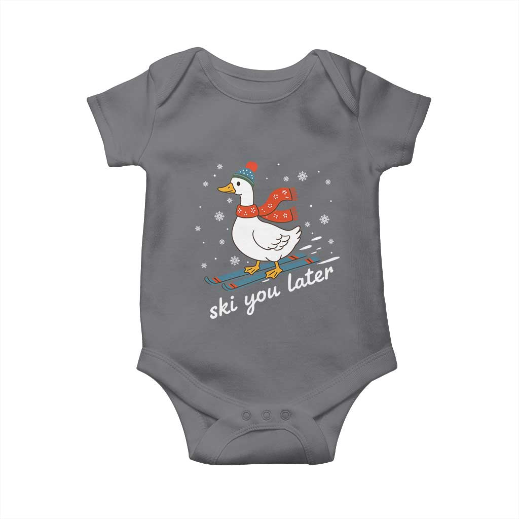 Funny Skiing Goose Baby Onesie Ski You Later Winter Vacation Sport TS11 Charcoal Print Your Wear