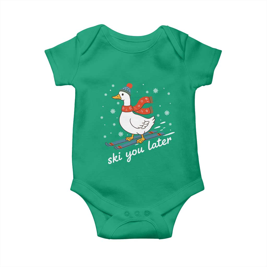 Funny Skiing Goose Baby Onesie Ski You Later Winter Vacation Sport TS11 Irish Green Print Your Wear