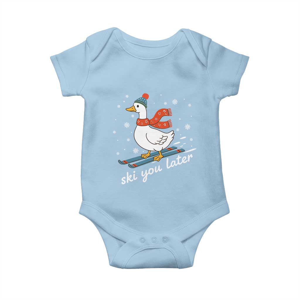 Funny Skiing Goose Baby Onesie Ski You Later Winter Vacation Sport TS11 Light Blue Print Your Wear