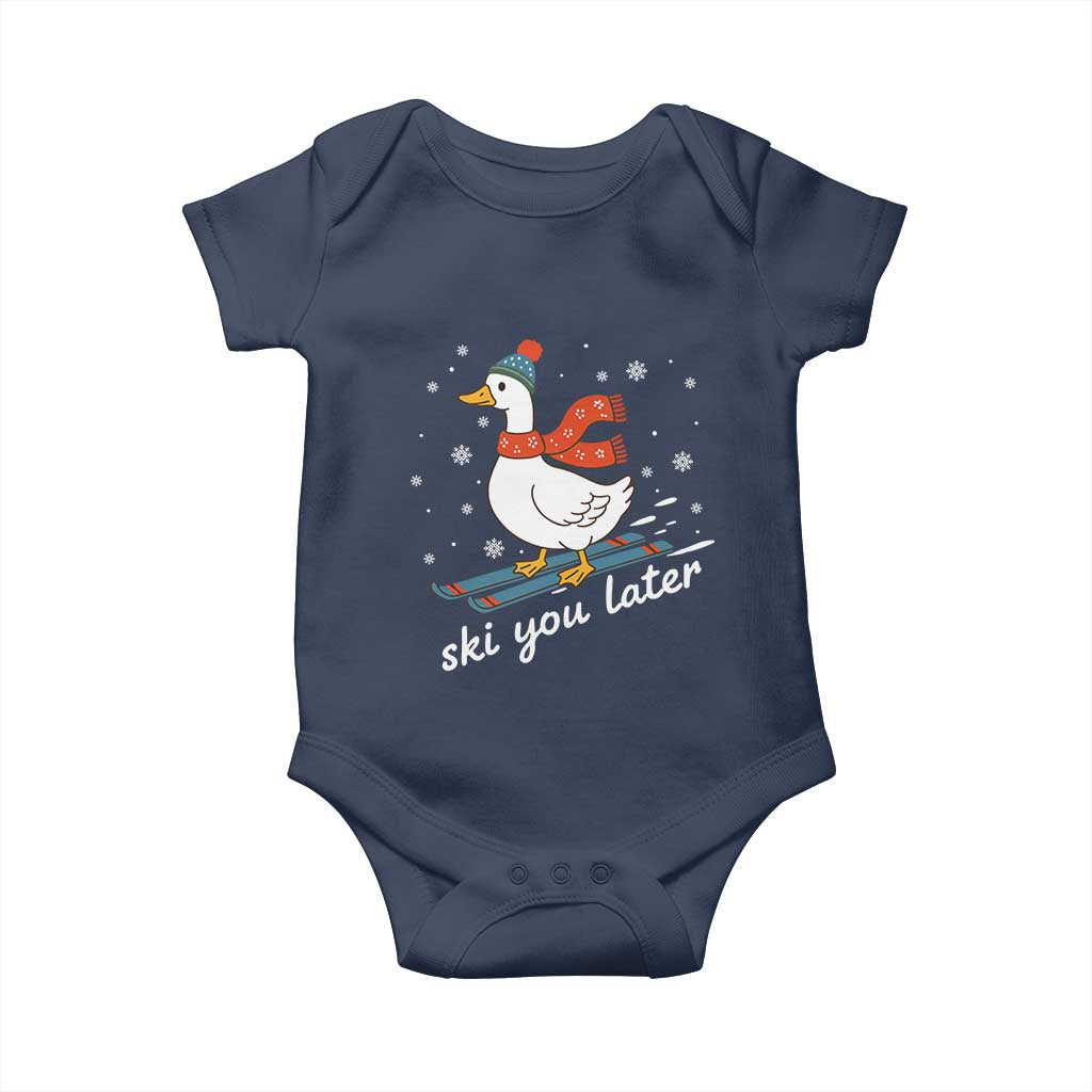 Funny Skiing Goose Baby Onesie Ski You Later Winter Vacation Sport TS11 Navy Print Your Wear