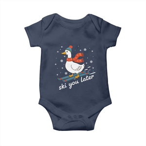 Funny Skiing Goose Baby Onesie Ski You Later Winter Vacation Sport TS11 Navy Print Your Wear