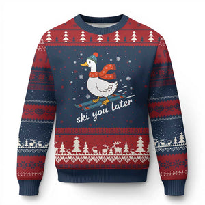 Funny Skiing Goose Ugly Christmas Sweater Ski You Later Winter Vacation Sport TS11 Navy Red Print Your Wear
