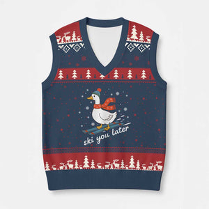 Funny Skiing Goose V-Neck Knit Sweater Vest Ski You Later Winter Vacation Sport TS11 Navy Red Print Your Wear