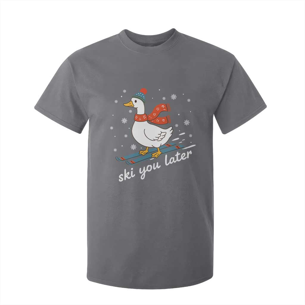 Funny Skiing Goose T Shirt For Kid Ski You Later Winter Vacation Sport TS11 Charcoal Print Your Wear