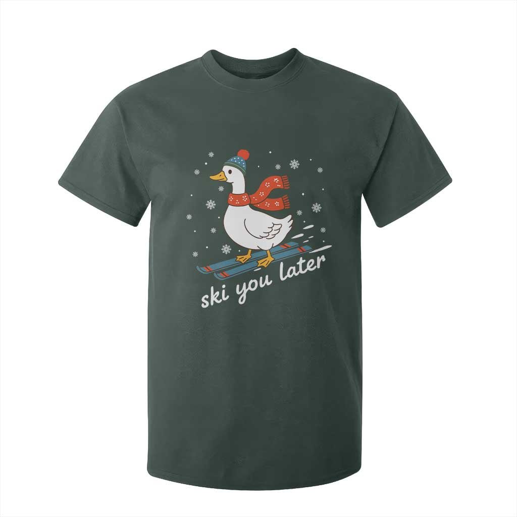 Funny Skiing Goose T Shirt For Kid Ski You Later Winter Vacation Sport TS11 Dark Forest Green Print Your Wear