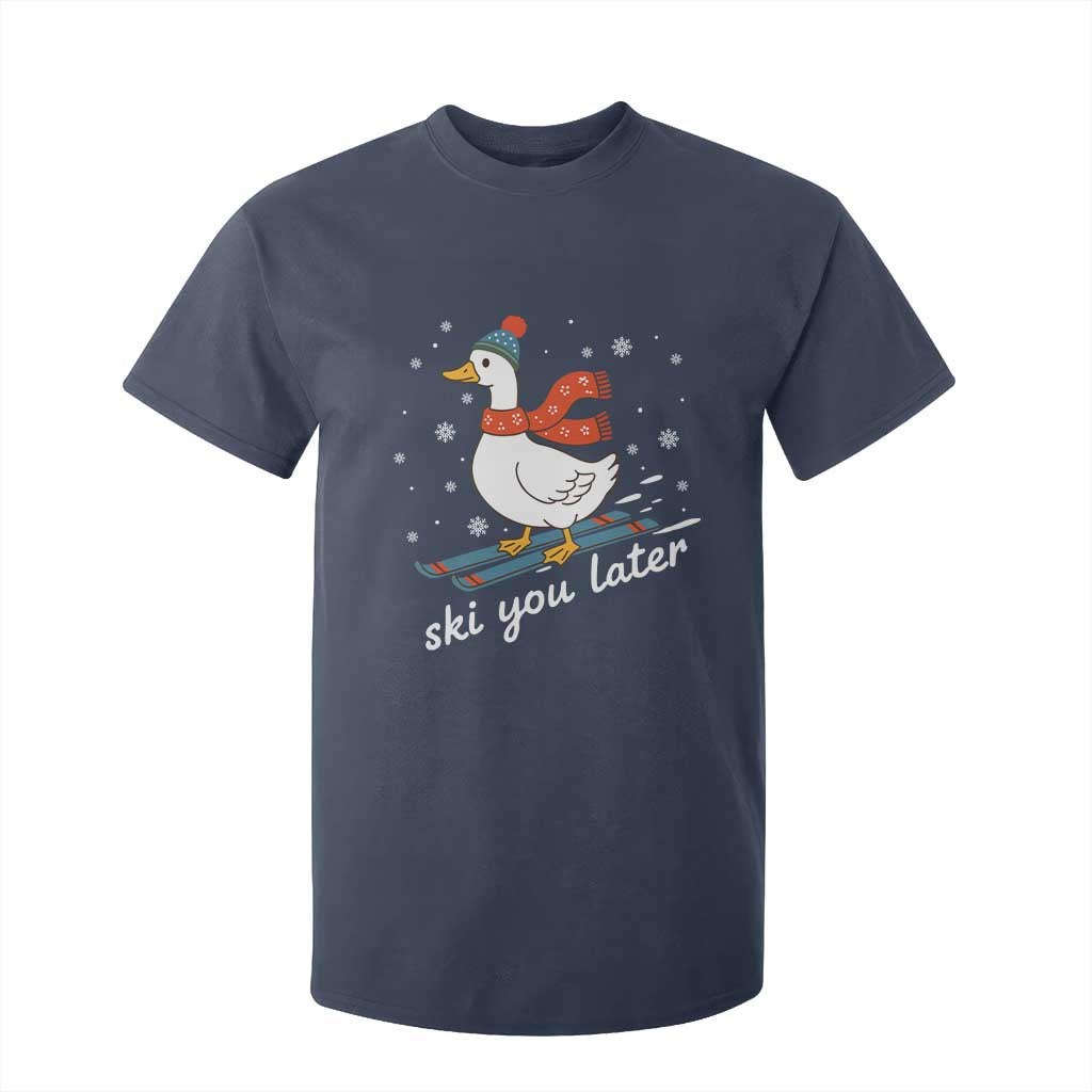Funny Skiing Goose T Shirt For Kid Ski You Later Winter Vacation Sport TS11 Navy Print Your Wear