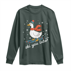 Funny Skiing Goose Long Sleeve Shirt Ski You Later Winter Vacation Sport TS11 Dark Forest Green Print Your Wear