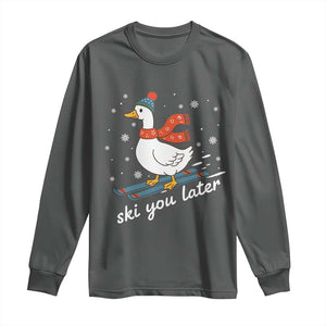 Funny Skiing Goose Long Sleeve Shirt Ski You Later Winter Vacation Sport TS11 Dark Heather Print Your Wear