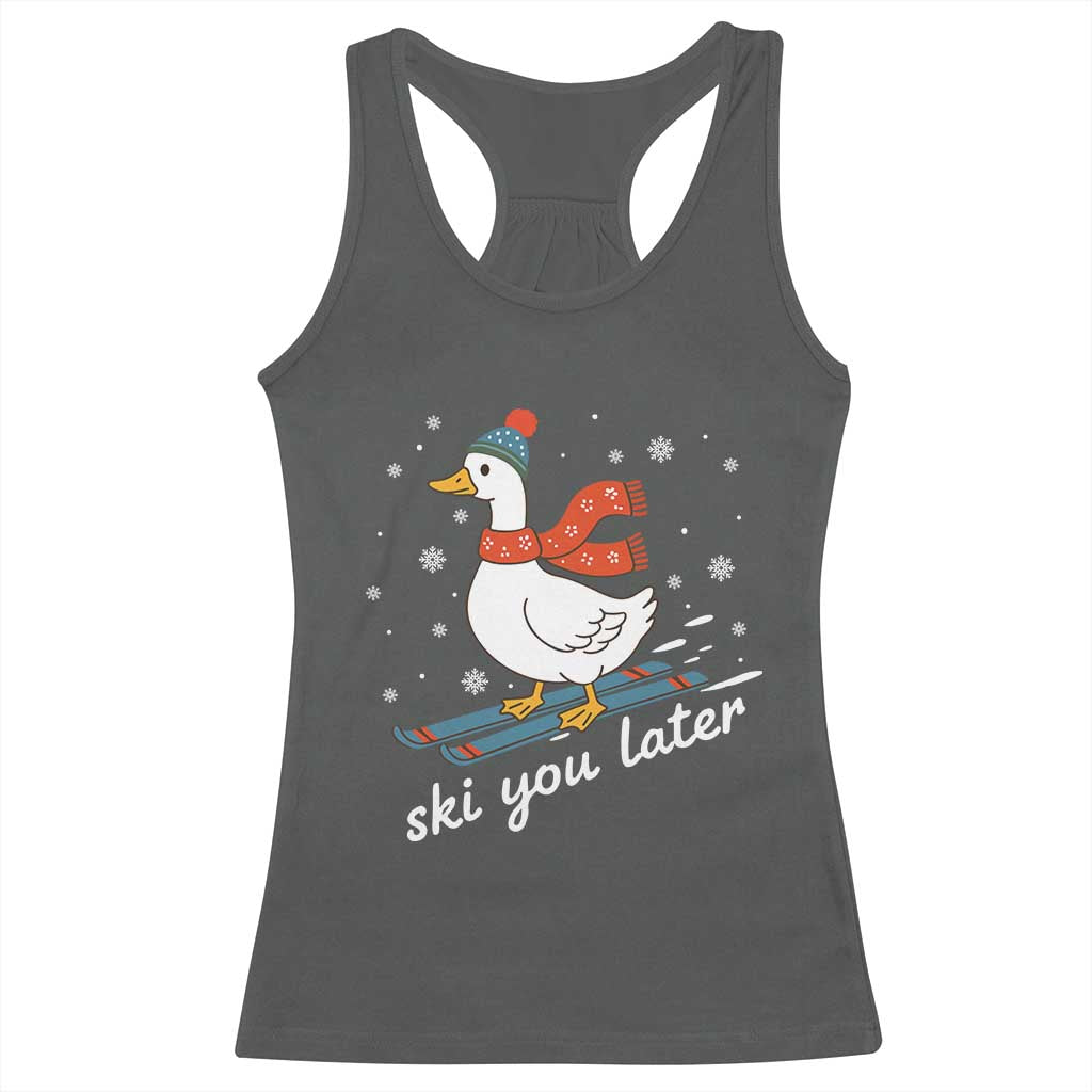 Funny Skiing Goose Racerback Tank Top Ski You Later Winter Vacation Sport TS11 Dark Heather Print Your Wear