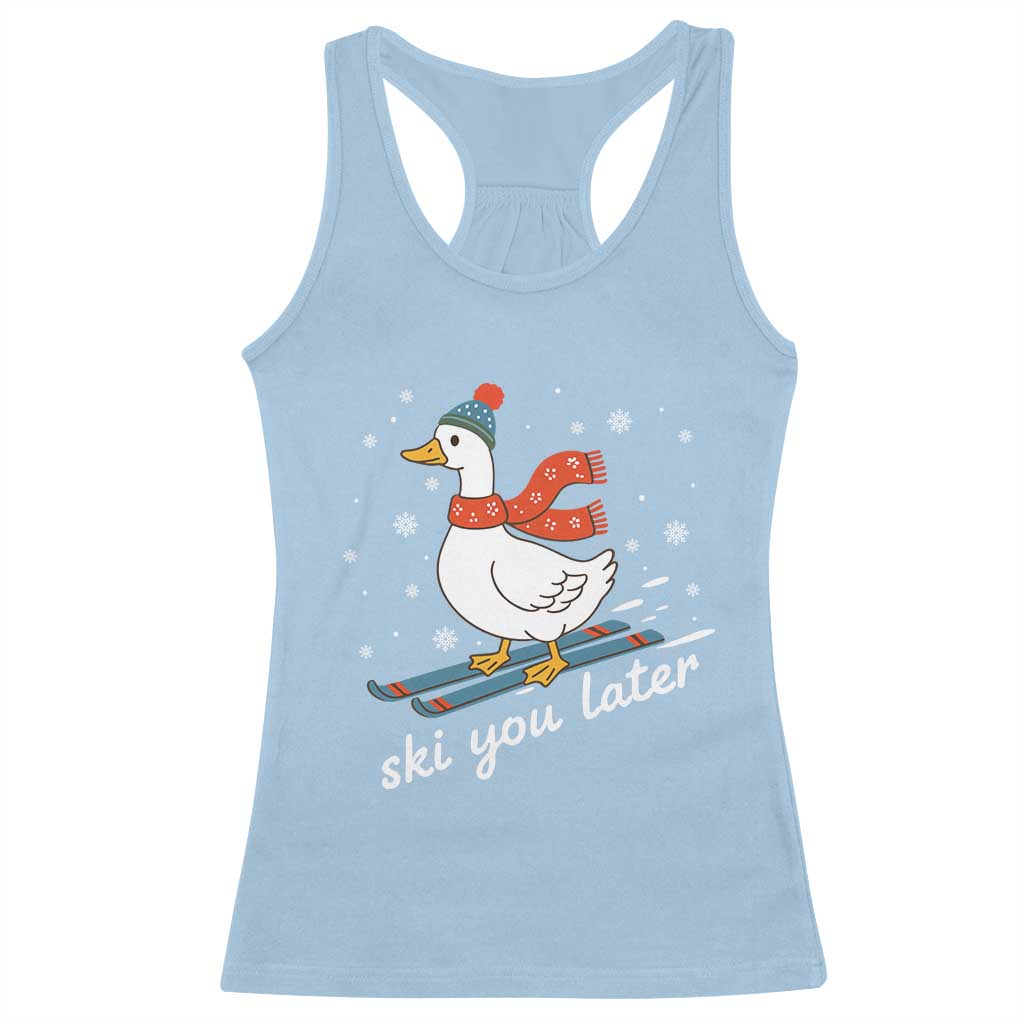Funny Skiing Goose Racerback Tank Top Ski You Later Winter Vacation Sport TS11 Light Blue Print Your Wear