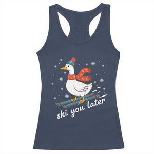 Funny Skiing Goose Racerback Tank Top Ski You Later Winter Vacation Sport TS11 Navy Print Your Wear