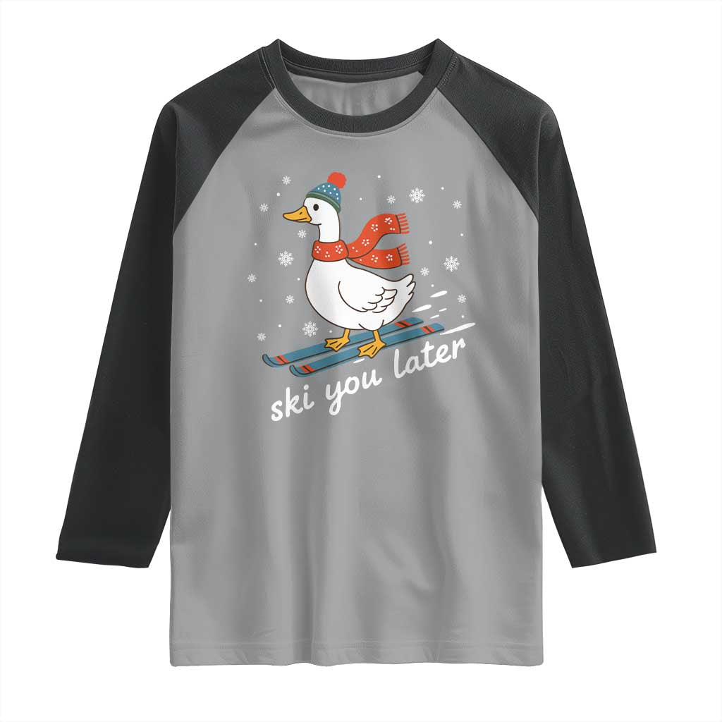 Funny Skiing Goose Raglan Shirt Ski You Later Winter Vacation Sport TS11 Sport Gray Black Print Your Wear