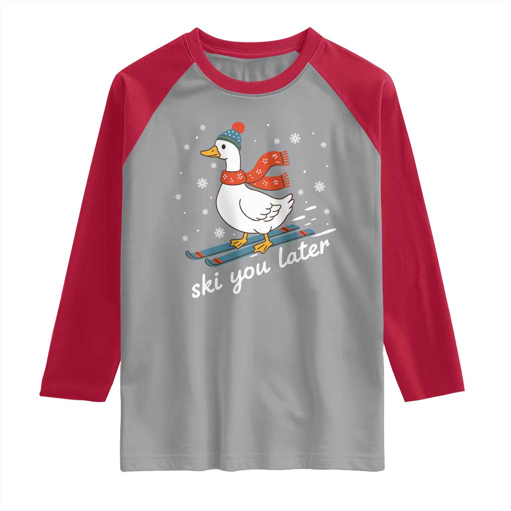 Funny Skiing Goose Raglan Shirt Ski You Later Winter Vacation Sport TS11 Sport Gray Red Print Your Wear
