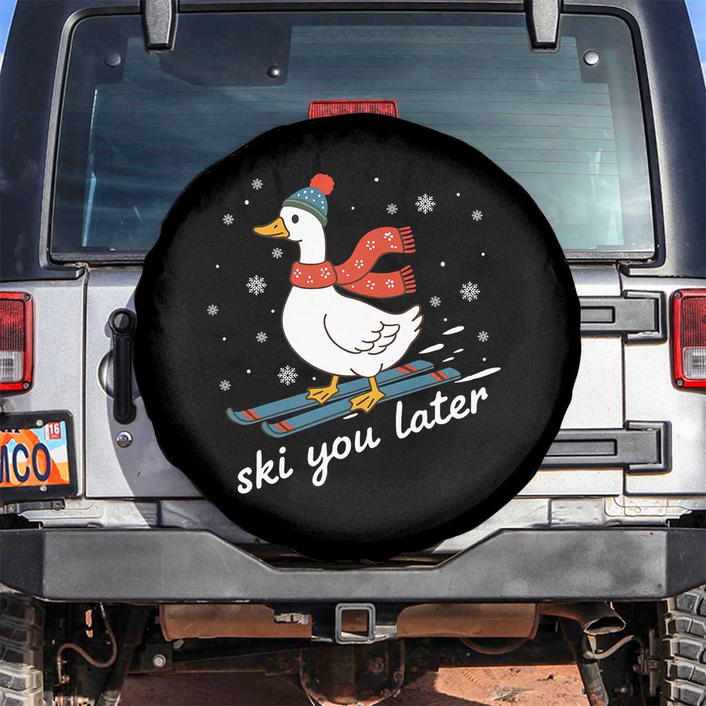 Funny Skiing Goose Spare Tire Cover Ski You Later Winter Vacation Sport TS11 No hole Black Print Your Wear