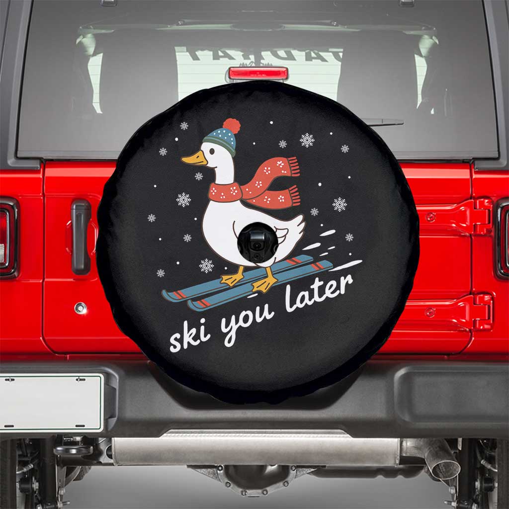 Funny Skiing Goose Spare Tire Cover Ski You Later Winter Vacation Sport TS11 Black Print Your Wear