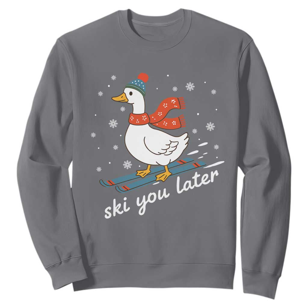 Funny Skiing Goose Sweatshirt Ski You Later Winter Vacation Sport TS11 Charcoal Print Your Wear