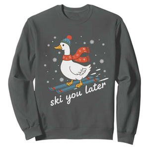 Funny Skiing Goose Sweatshirt Ski You Later Winter Vacation Sport TS11 Dark Heather Print Your Wear