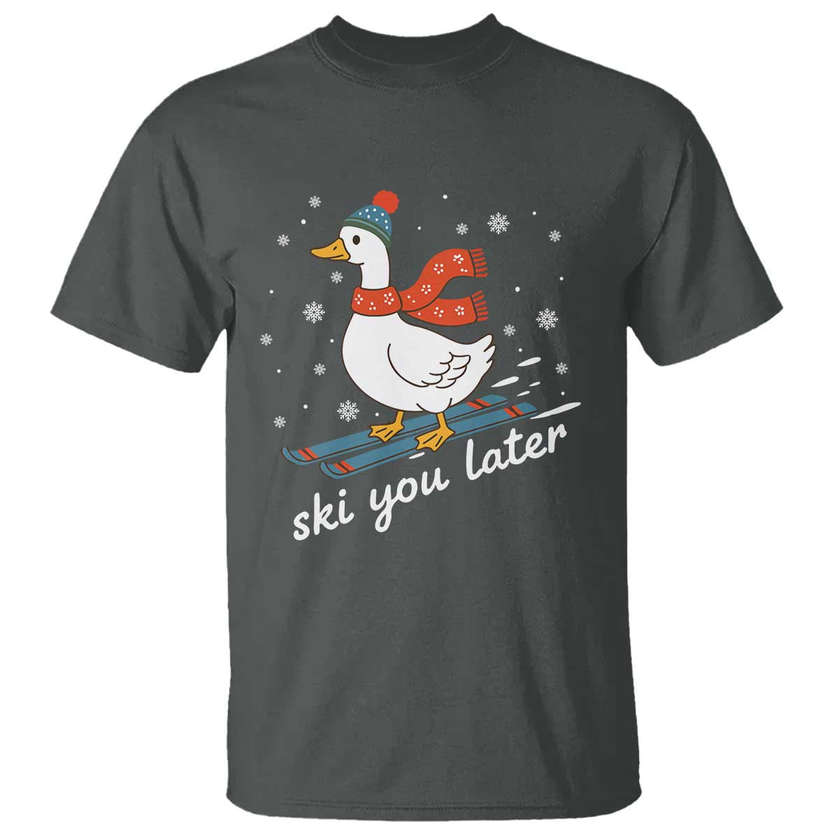 Funny Skiing Goose T Shirt Ski You Later Winter Vacation Sport TS11 Dark Heather Print Your Wear