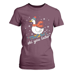 Funny Skiing Goose T Shirt For Women Ski You Later Winter Vacation Sport TS11 Maroon Print Your Wear