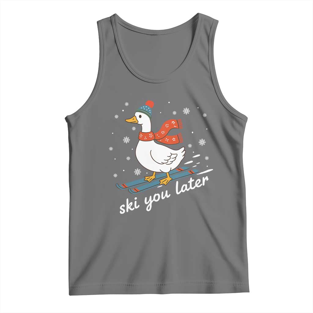 Funny Skiing Goose Tank Top Ski You Later Winter Vacation Sport TS11 Black Heather Print Your Wear