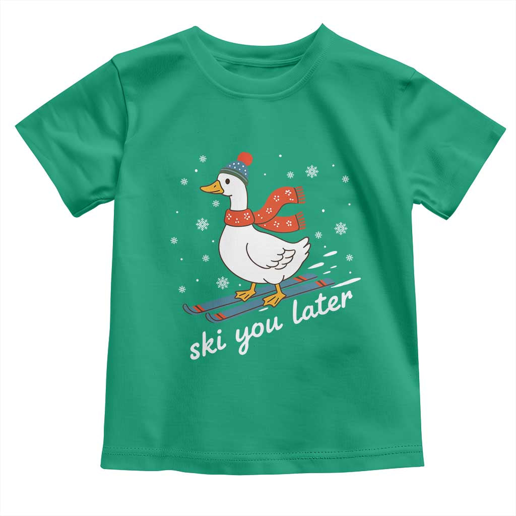 Funny Skiing Goose Toddler T Shirt Ski You Later Winter Vacation Sport TS11 Irish Green Print Your Wear
