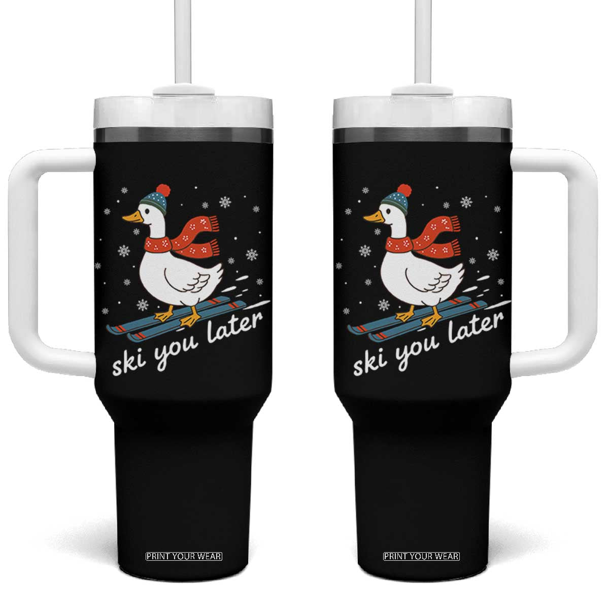 Funny Skiing Goose Tumbler With Handle Ski You Later Winter Vacation Sport TS11 One Size: 40 oz Black Print Your Wear