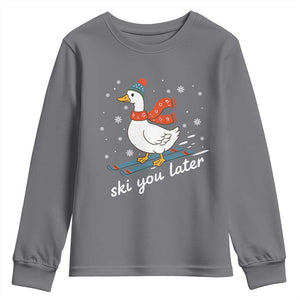 Funny Skiing Goose Youth Sweatshirt Ski You Later Winter Vacation Sport TS11 Charcoal Print Your Wear
