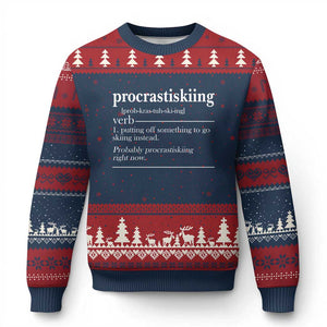Funny Procrastiskiing Definition Skiing Snow Ski Sports Lover Ugly Christmas Sweater TS11 Navy Red Print Your Wear
