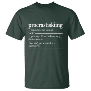 Funny Procrastiskiing Definition Skiing Snow Ski Sports Lover T Shirt TS11 Dark Forest Green Print Your Wear