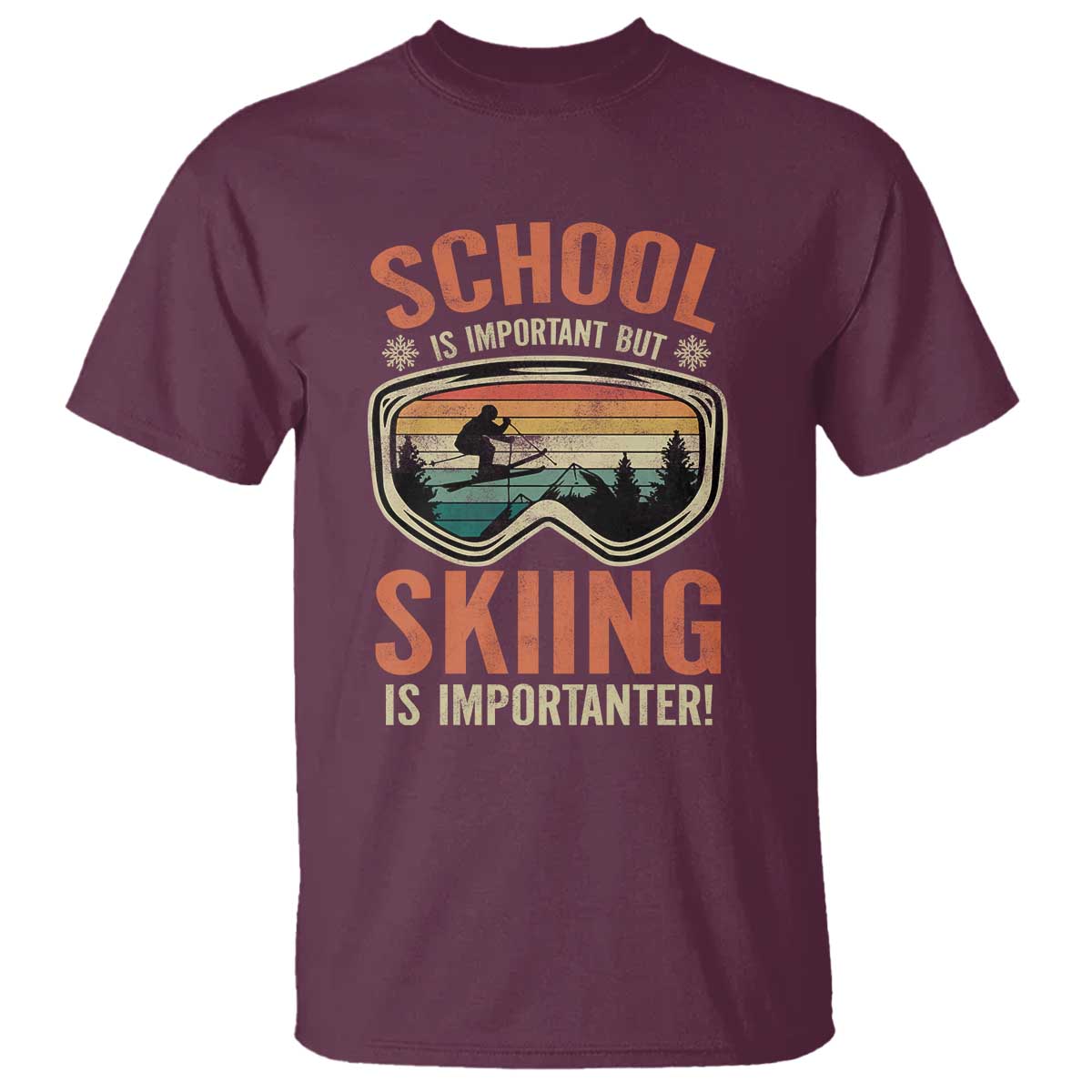 Funny School Is Important But Skiing Is Importanter T Shirt TS11 Maroon Print Your Wear