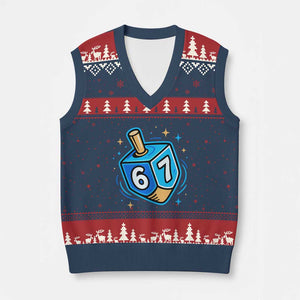 Funny 67 Hanukkah Dreidel V-Neck Knit Sweater Vest Chanukah Star Of David TS11 Navy Red Print Your Wear