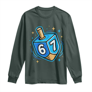 Funny 67 Hanukkah Dreidel Long Sleeve Shirt Chanukah Star Of David TS11 Dark Forest Green Print Your Wear