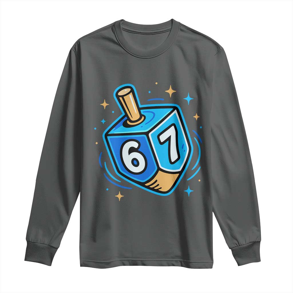 Funny 67 Hanukkah Dreidel Long Sleeve Shirt Chanukah Star Of David TS11 Dark Heather Print Your Wear
