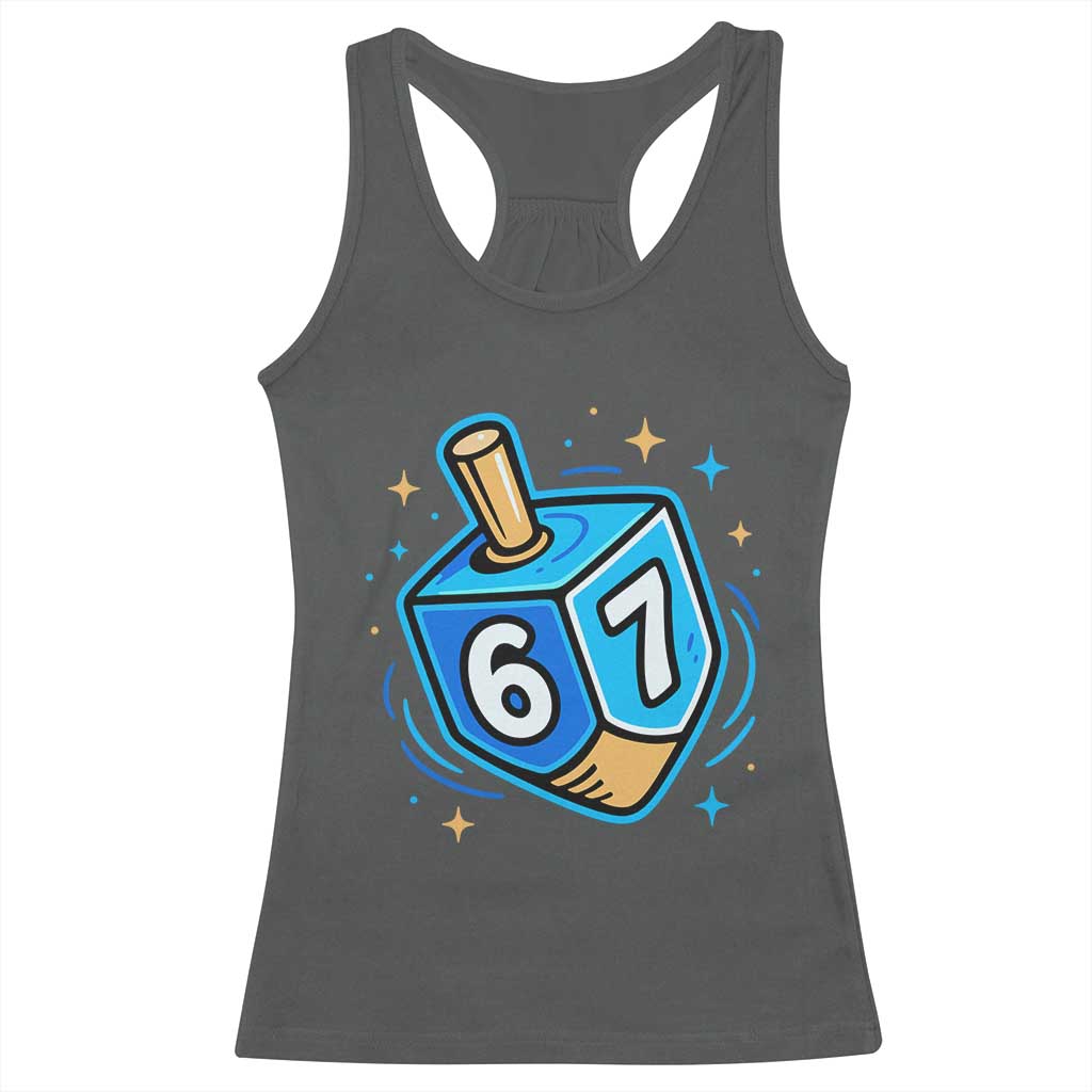 Funny 67 Hanukkah Dreidel Racerback Tank Top Chanukah Star Of David TS11 Dark Heather Print Your Wear