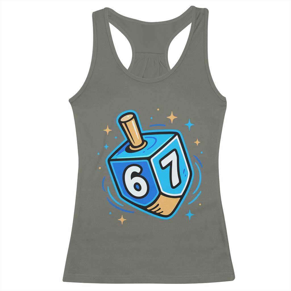Funny 67 Hanukkah Dreidel Racerback Tank Top Chanukah Star Of David TS11 Military Green Print Your Wear