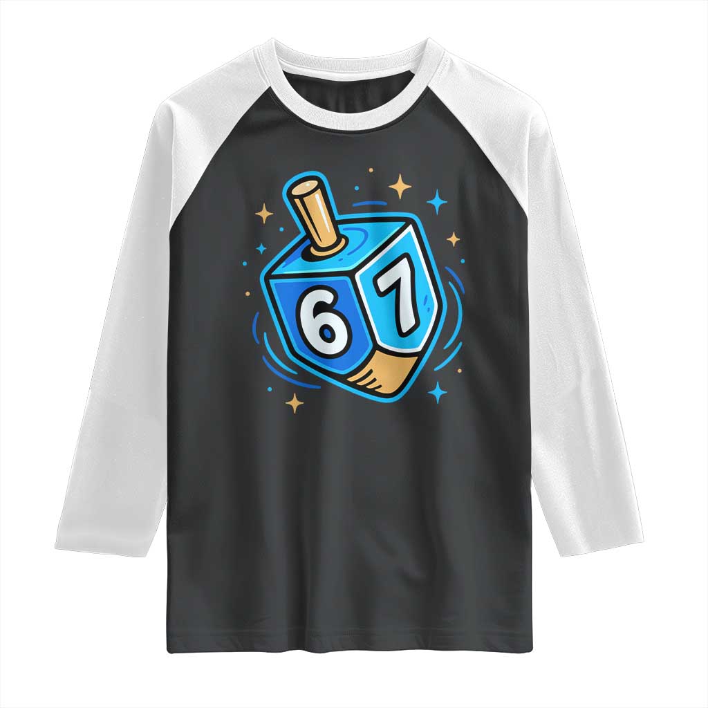 Funny 67 Hanukkah Dreidel Raglan Shirt Chanukah Star Of David TS11 Black White Print Your Wear