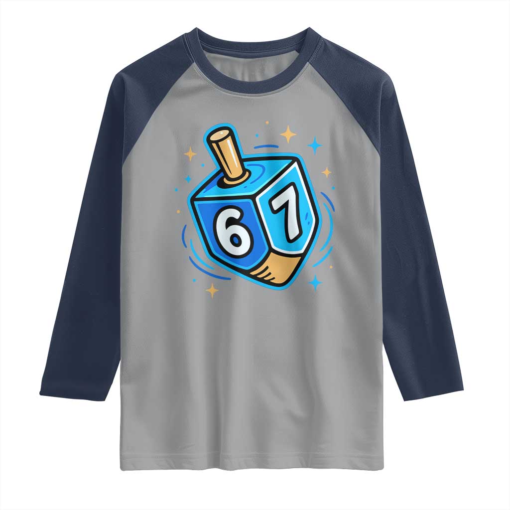 Funny 67 Hanukkah Dreidel Raglan Shirt Chanukah Star Of David TS11 Sport Gray Navy Print Your Wear