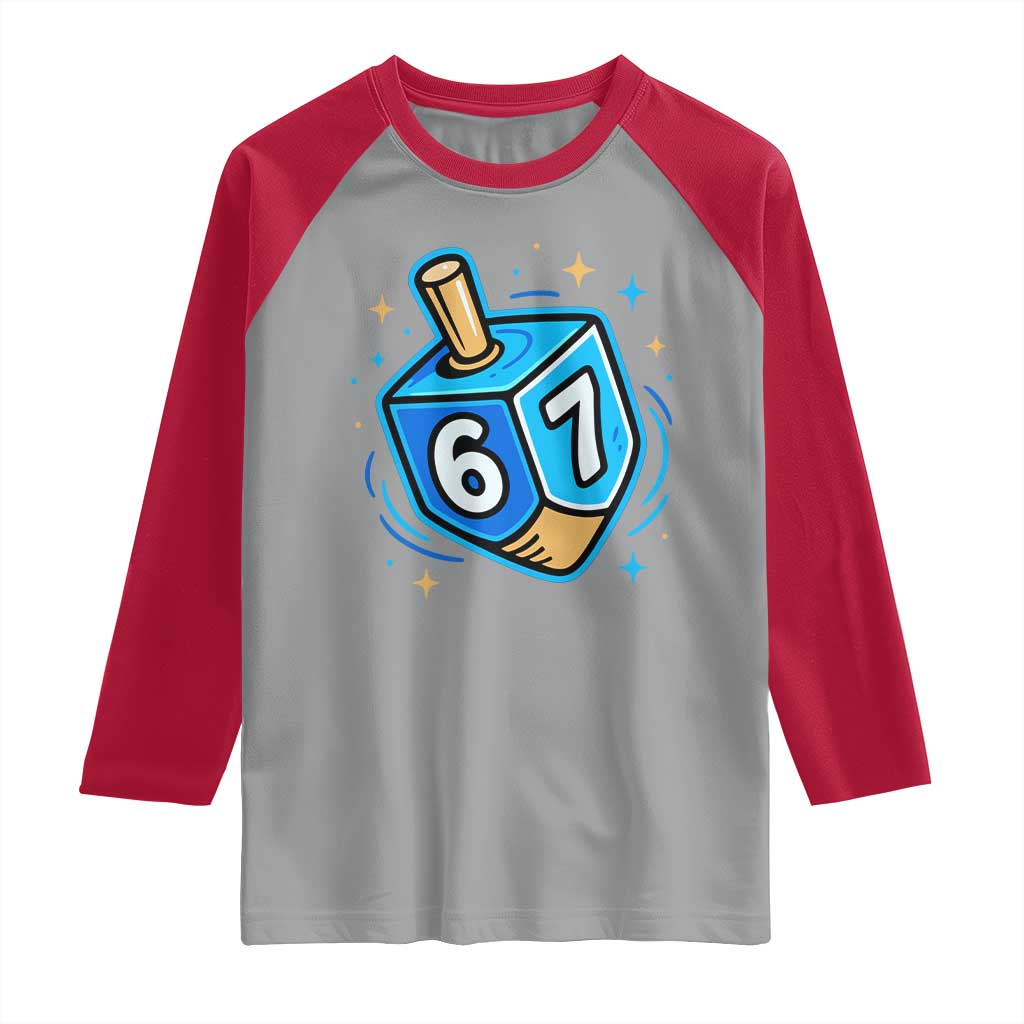 Funny 67 Hanukkah Dreidel Raglan Shirt Chanukah Star Of David TS11 Sport Gray Red Print Your Wear