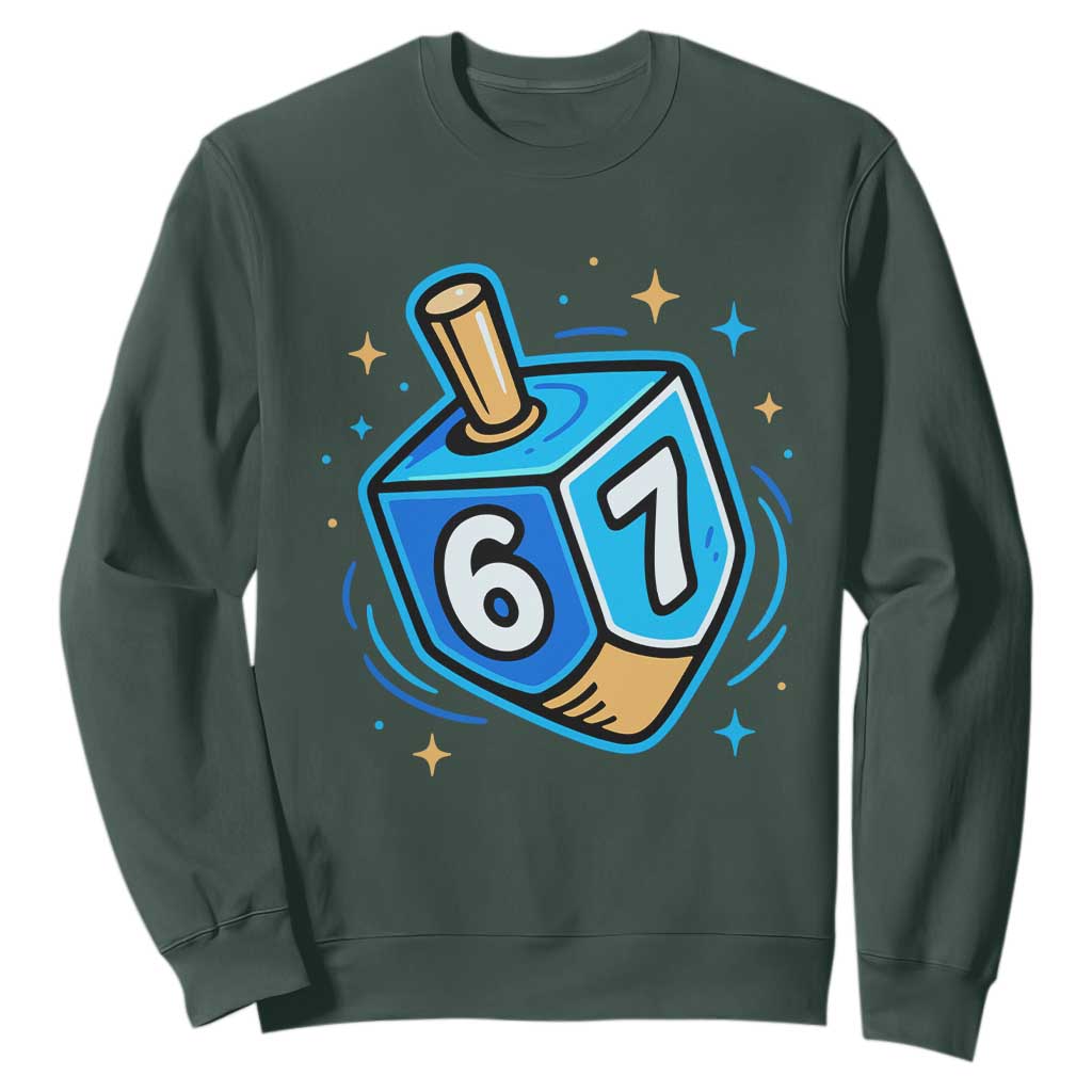 Funny 67 Hanukkah Dreidel Sweatshirt Chanukah Star Of David TS11 Dark Forest Green Print Your Wear