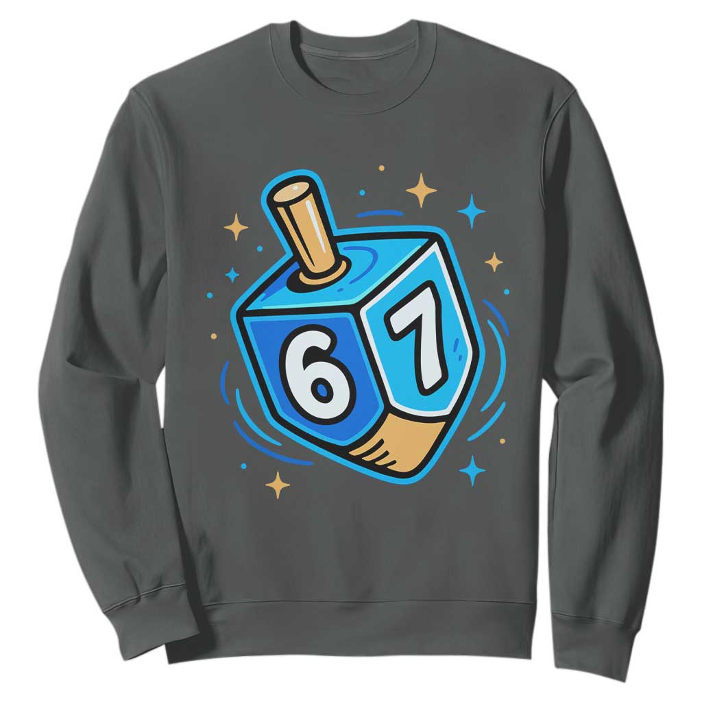 Funny 67 Hanukkah Dreidel Sweatshirt Chanukah Star Of David TS11 Dark Heather Print Your Wear
