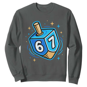 Funny 67 Hanukkah Dreidel Sweatshirt Chanukah Star Of David TS11 Dark Heather Print Your Wear