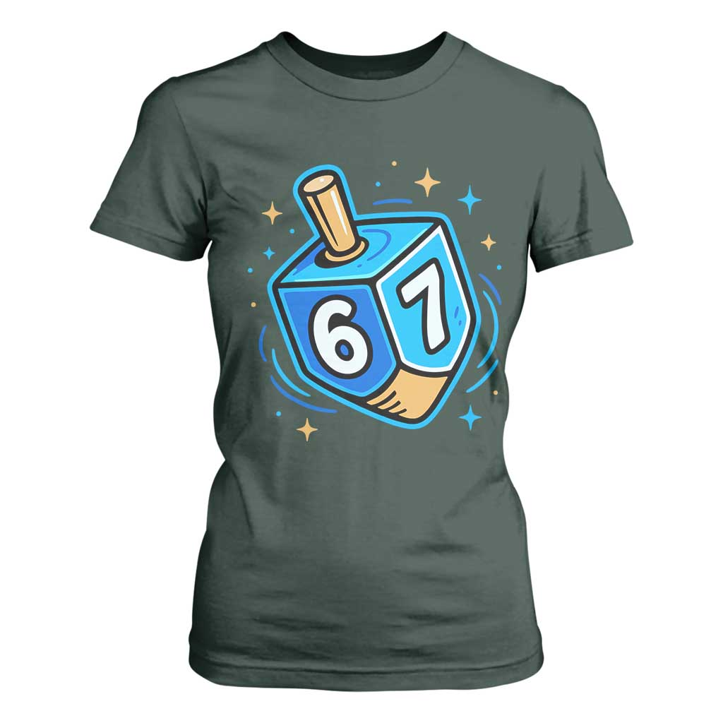 Funny 67 Hanukkah Dreidel T Shirt For Women Chanukah Star Of David TS11 Dark Forest Green Print Your Wear