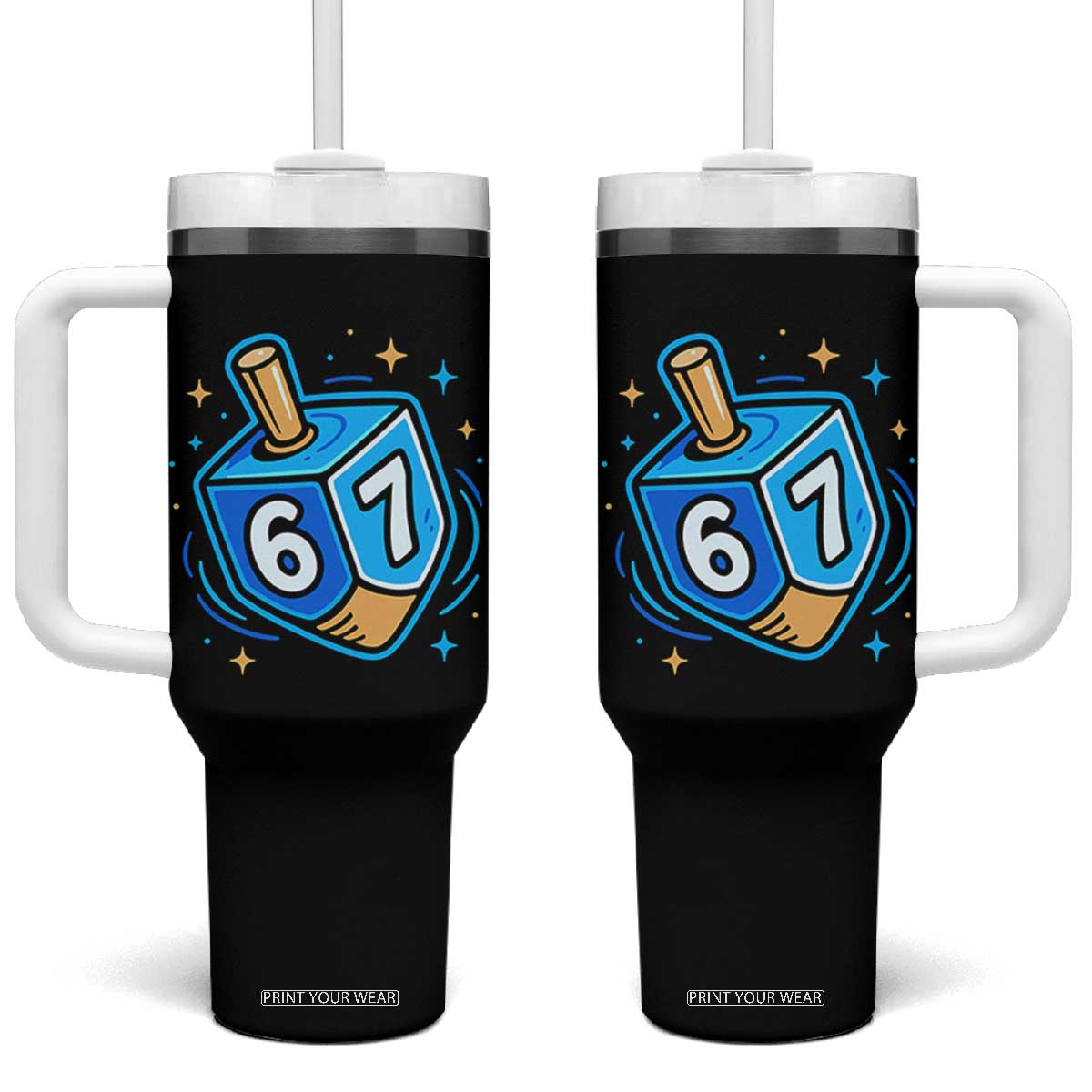 Funny 67 Hanukkah Dreidel Tumbler With Handle Chanukah Star Of David TS11 One Size: 40 oz Black Print Your Wear