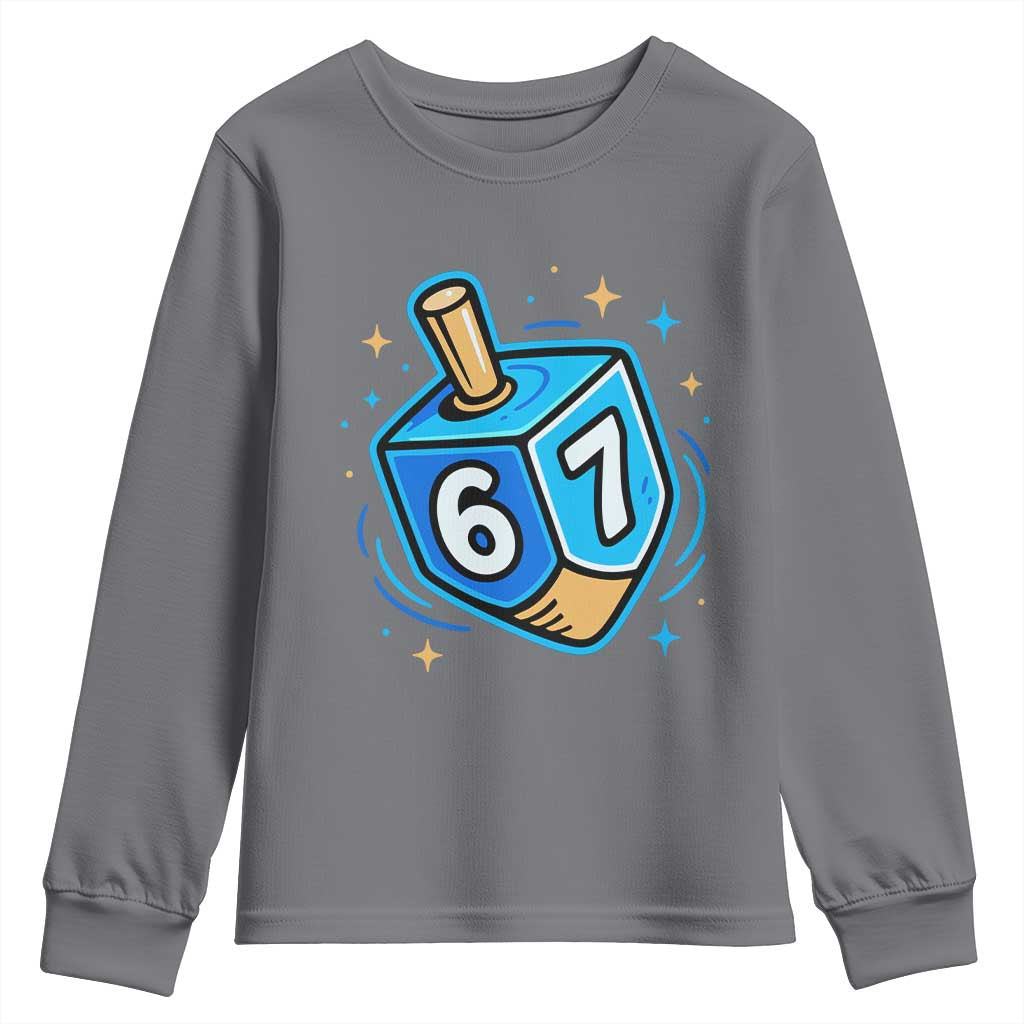 Funny 67 Hanukkah Dreidel Youth Sweatshirt Chanukah Star Of David TS11 Charcoal Print Your Wear
