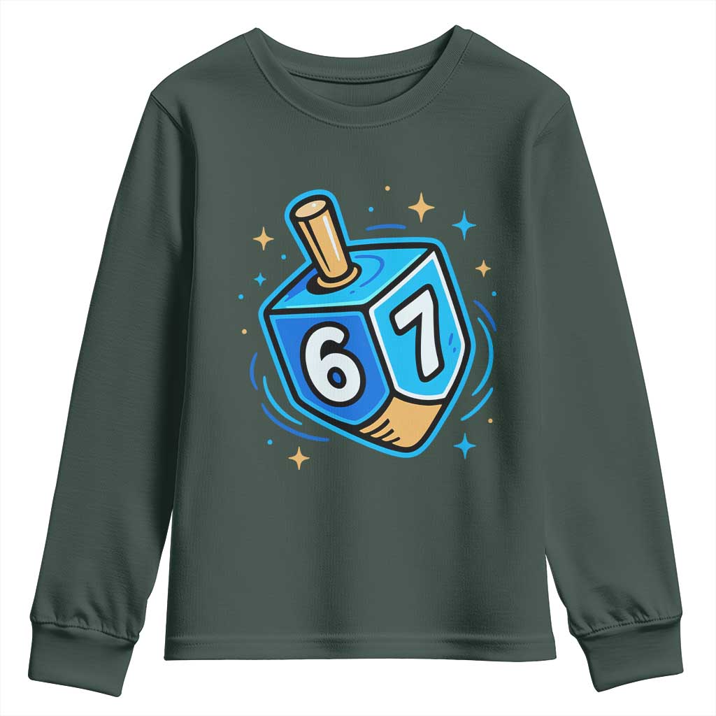 Funny 67 Hanukkah Dreidel Youth Sweatshirt Chanukah Star Of David TS11 Dark Forest Green Print Your Wear