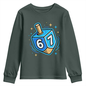 Funny 67 Hanukkah Dreidel Youth Sweatshirt Chanukah Star Of David TS11 Dark Forest Green Print Your Wear