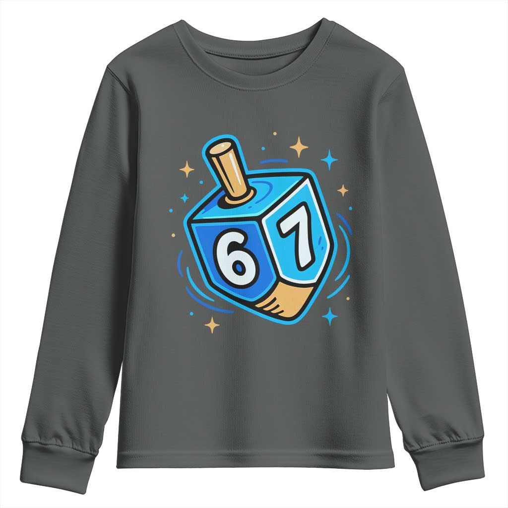 Funny 67 Hanukkah Dreidel Youth Sweatshirt Chanukah Star Of David TS11 Dark Heather Print Your Wear